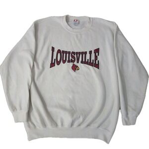 Vintage Louisville Cardinals Sweatshirt Mens XL White Crewneck 90s Spell Out